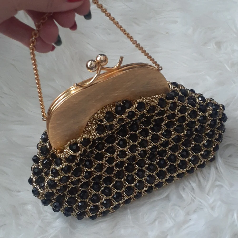 Vintage Black and Gold Beaded Clutch Wristlet